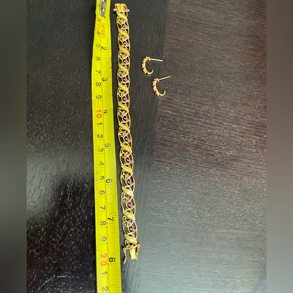 Natural ruby bracelet and earrings (studded with small micro diamonds) - Picture 6 of 9